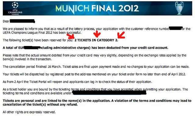 Uefa Champions League Final Tickets 2012 ! 2 Tickets Kategorie 2 ! München !